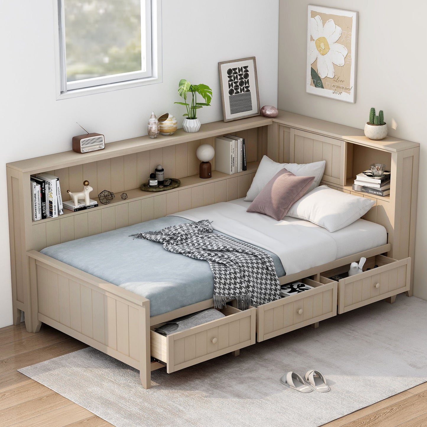 Daybed With Storage Shelves And 3 Drawers - The Sleep Loft - Online Mattress Showroom NYC