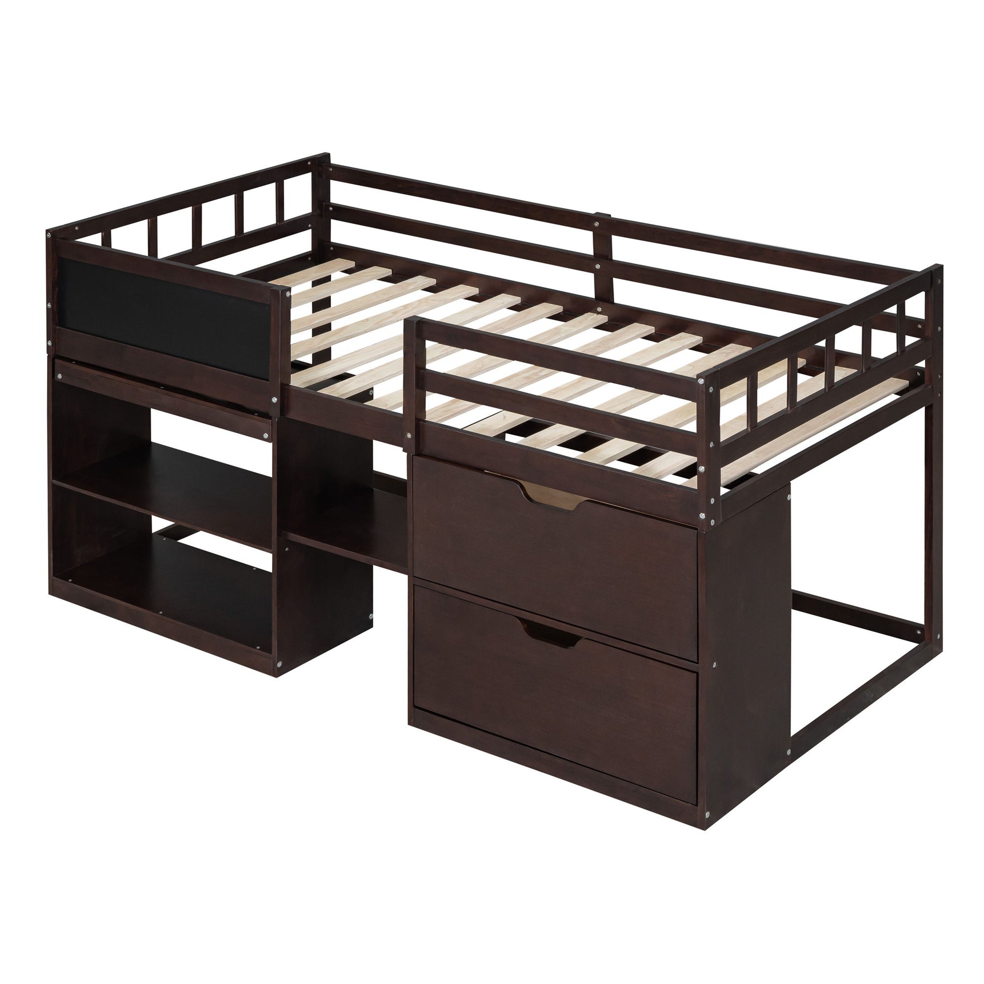 Low Loft Bed With Rolling Desk, Shelf And Drawers - The Sleep Loft - Online Mattress Showroom NYC