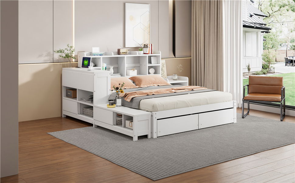 Platform Bed With Multi Functional Storage Space, Nightstand, 2 Drawers, USB Ports And Desk - The Sleep Loft - Online Mattress Showroom NYC