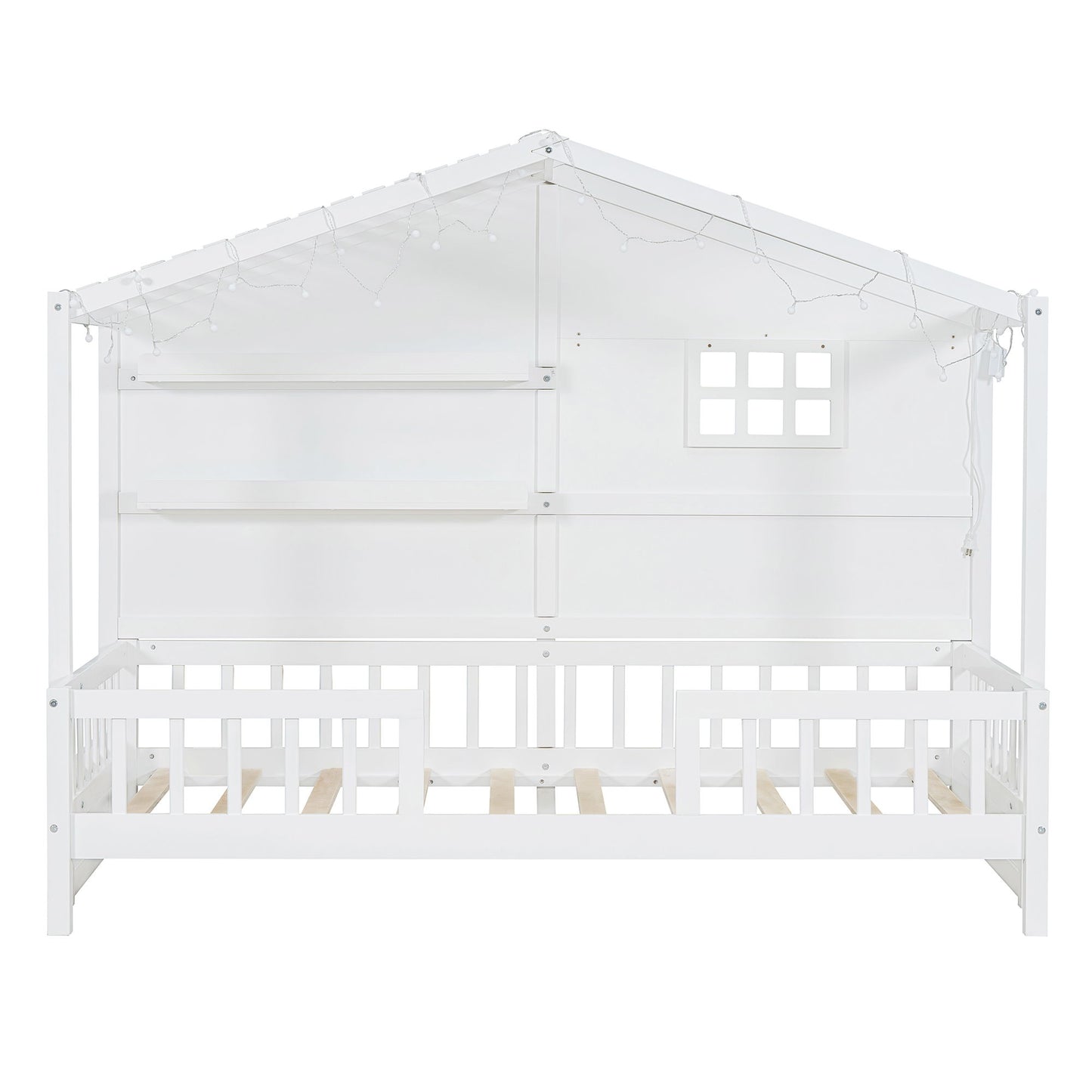 House Bed With Shelves, Window And Sparkling Light Strip On The Roof - The Sleep Loft - Online Mattress Showroom NYC