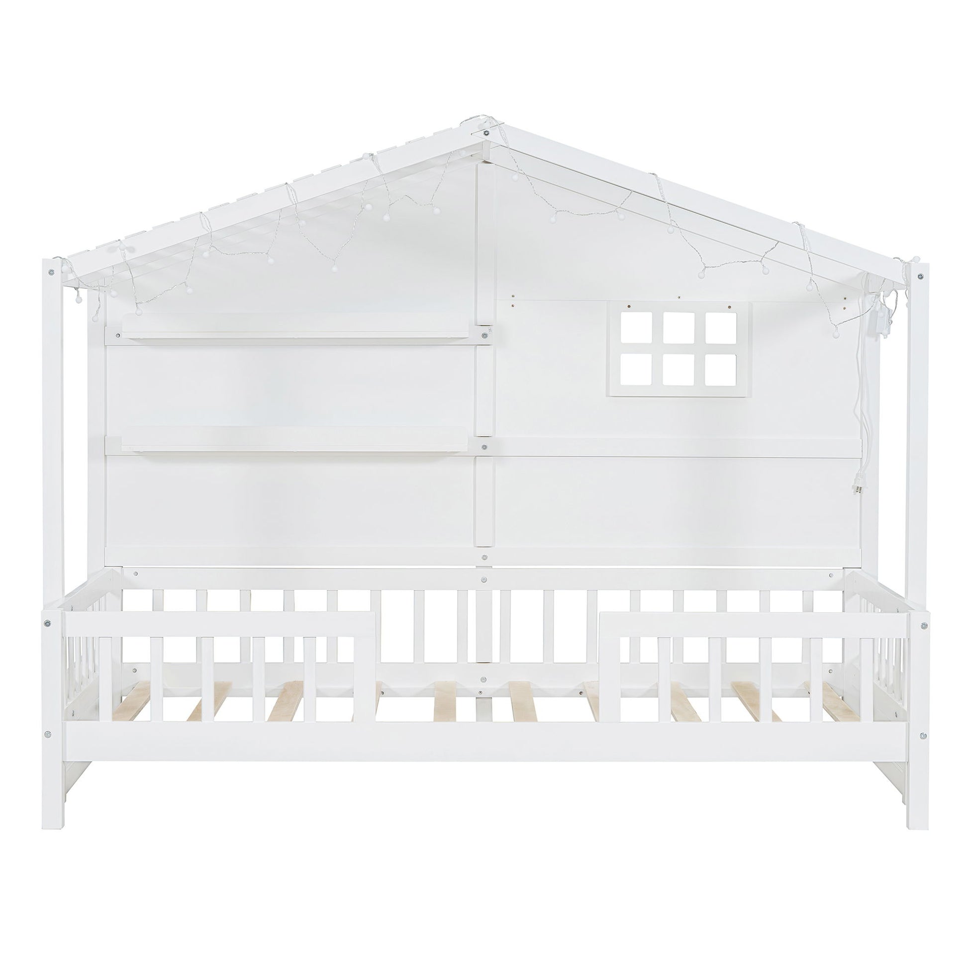 House Bed With Shelves, Window And Sparkling Light Strip On The Roof - The Sleep Loft - Online Mattress Showroom NYC