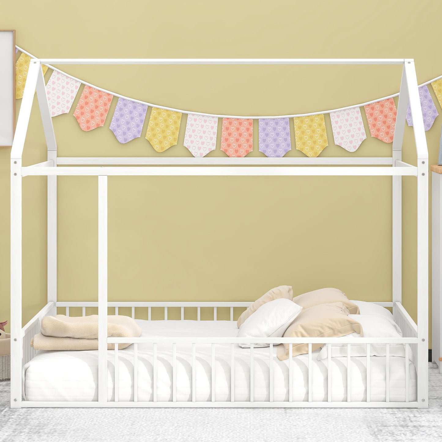 Metal Bed House Bed Frame With Fence - The Sleep Loft - Online Mattress Showroom NYC
