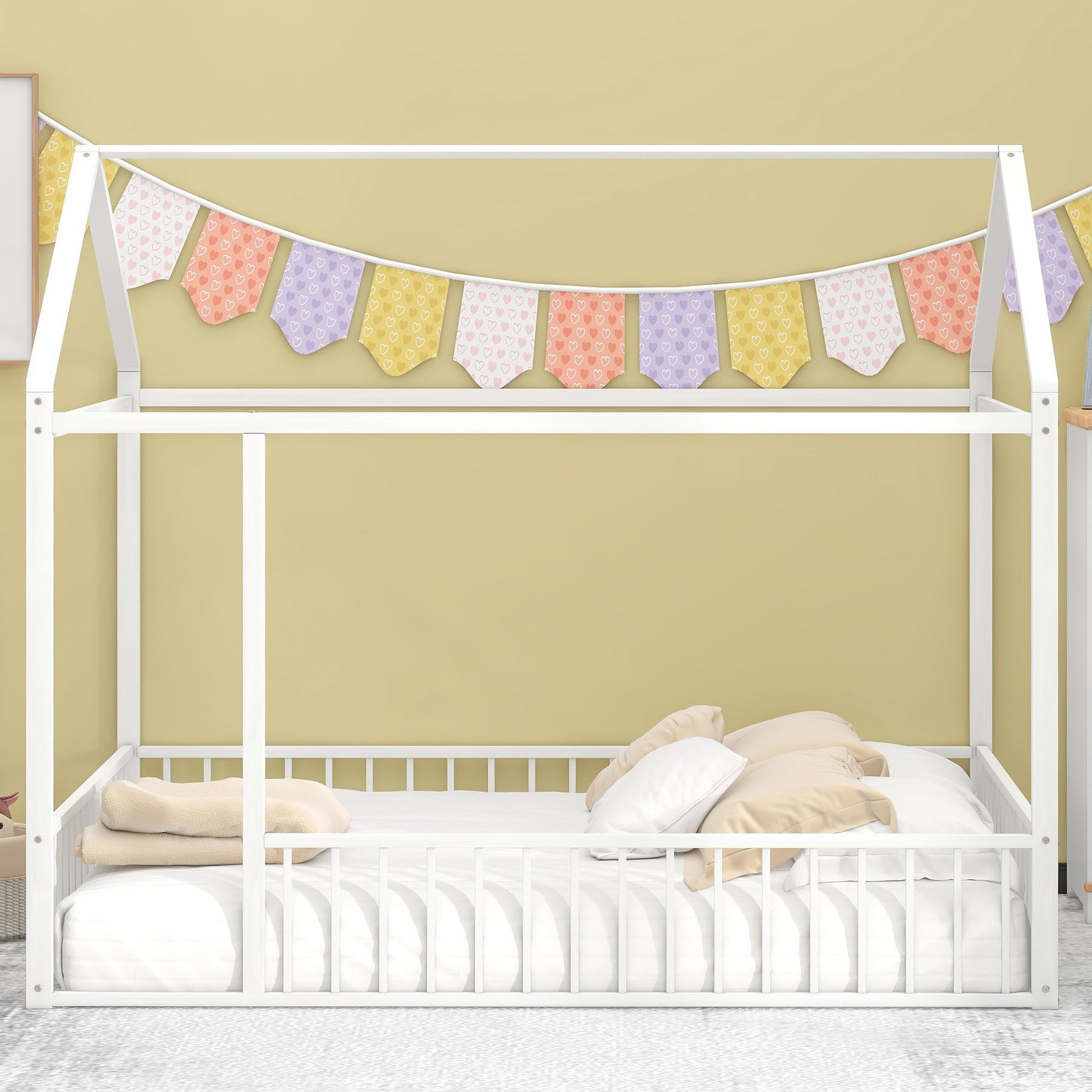 Metal Bed House Bed Frame With Fence - The Sleep Loft - Online Mattress Showroom NYC
