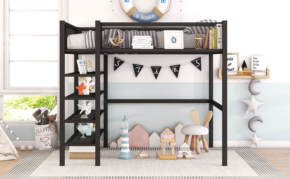 Loft Bed With 4 Tier Shelves And Storage - The Sleep Loft - Online Mattress Showroom NYC