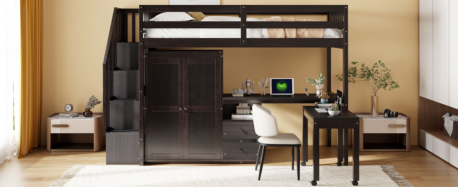 Loft Bed With Stairs, Bookshelf, Drawers, Desk & Wardrobe, Space Saving Multifunctional Furniture - The Sleep Loft - Online Mattress Showroom NYC
