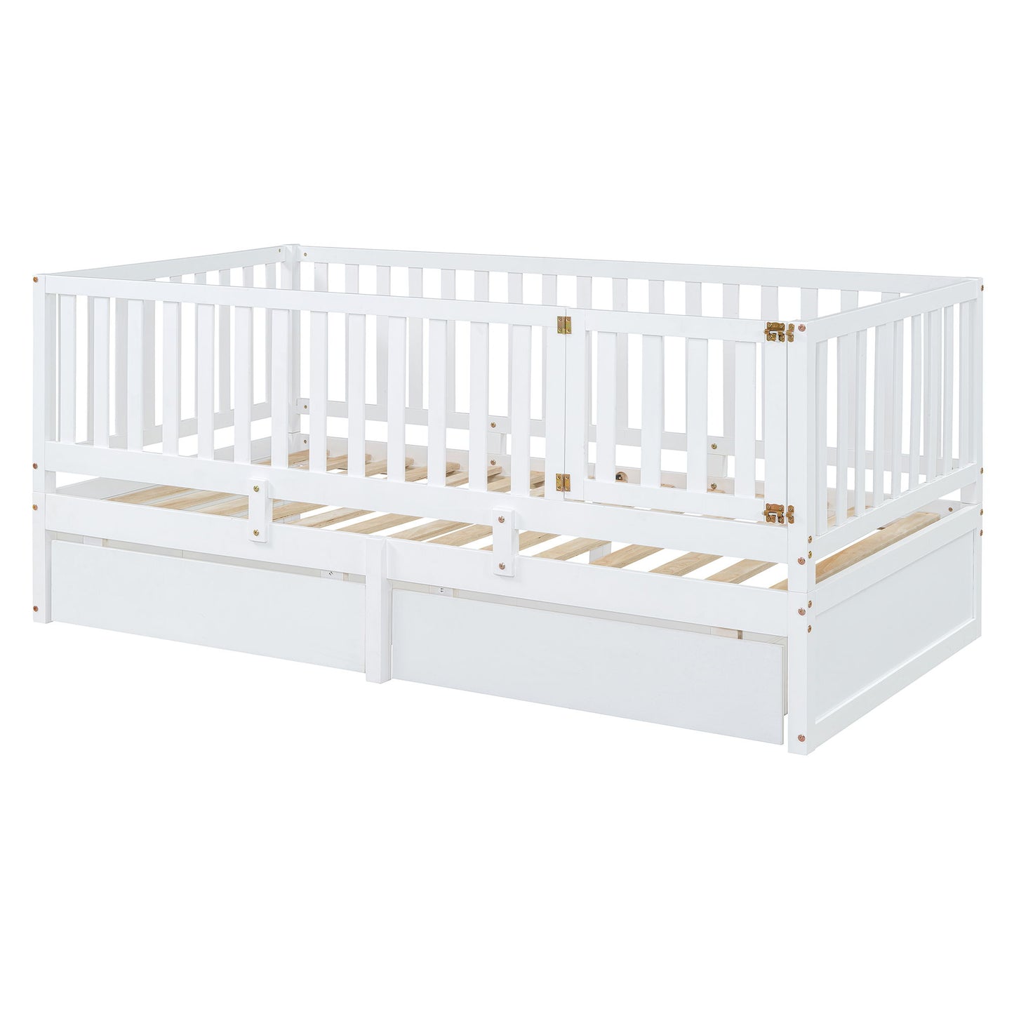 Daybed With Fence Guardrails And 2 Drawers, Split Into Independent Floor Bed & Daybed - The Sleep Loft - Online Mattress Showroom NYC