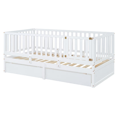 Daybed With Fence Guardrails And 2 Drawers, Split Into Independent Floor Bed & Daybed - The Sleep Loft - Online Mattress Showroom NYC