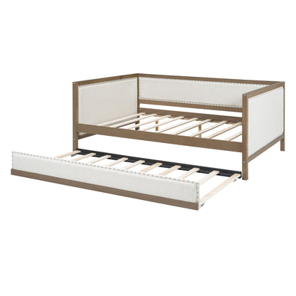 Full Size Daybed With Trundle And Nailhead Decoration - Wood - The Sleep Loft - Online Mattress Showroom NYC