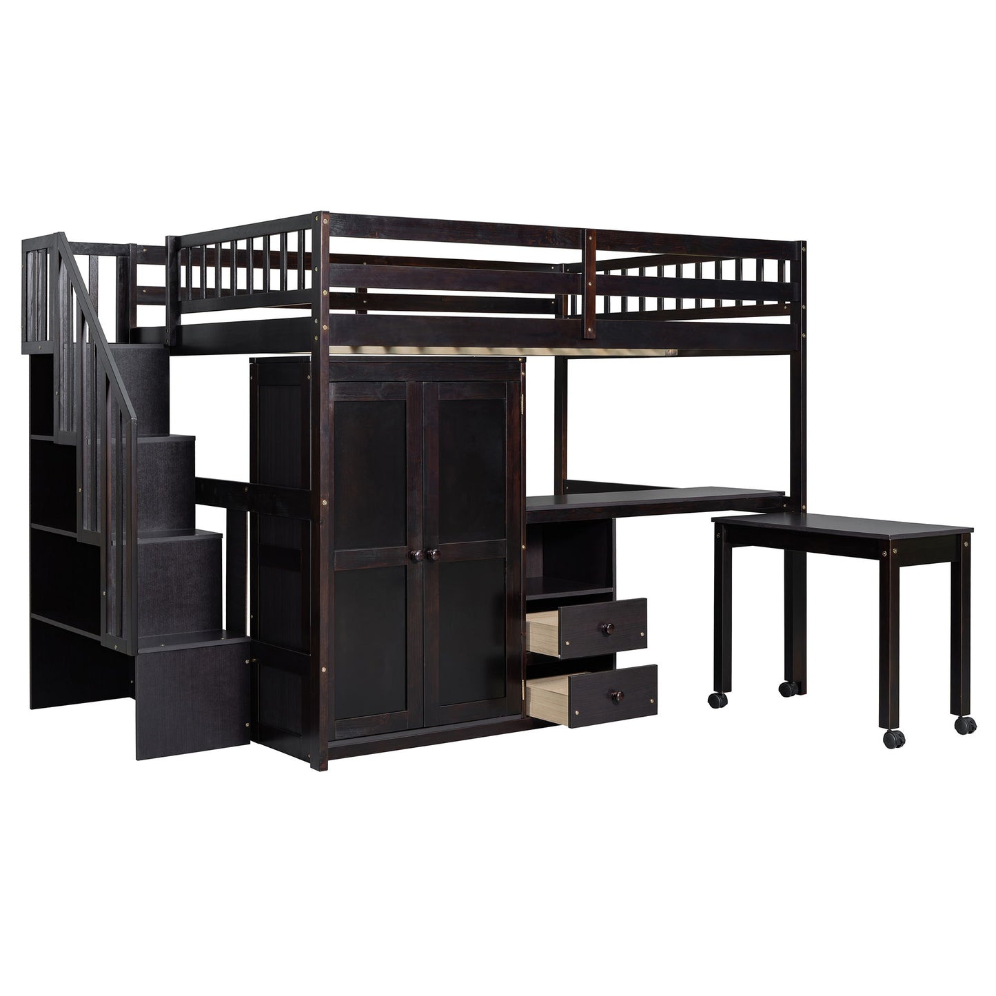 Loft Bed With Stairs, Bookshelf, Drawers, Desk & Wardrobe, Space Saving Multifunctional Furniture - The Sleep Loft - Online Mattress Showroom NYC