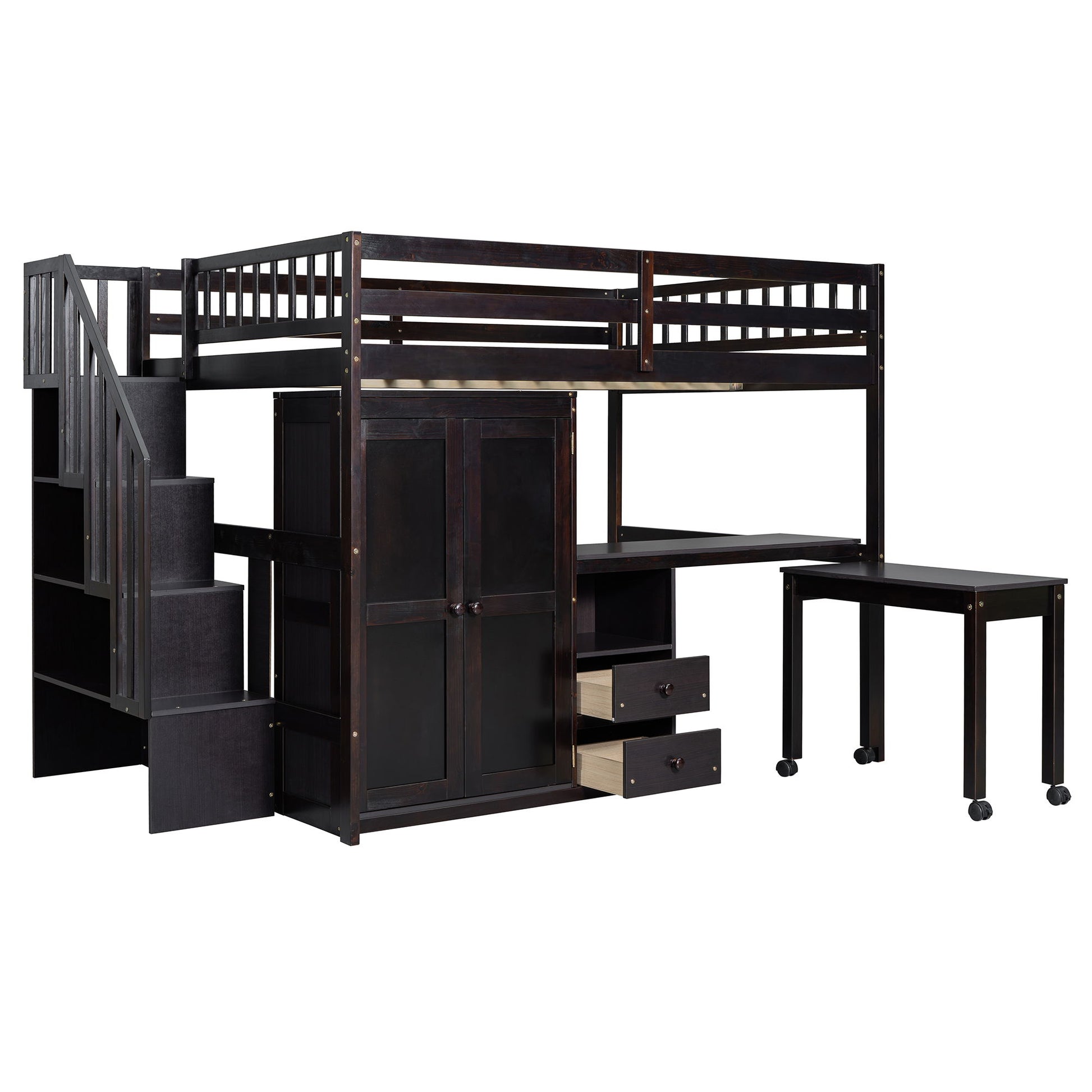 Loft Bed With Stairs, Bookshelf, Drawers, Desk & Wardrobe, Space Saving Multifunctional Furniture - The Sleep Loft - Online Mattress Showroom NYC