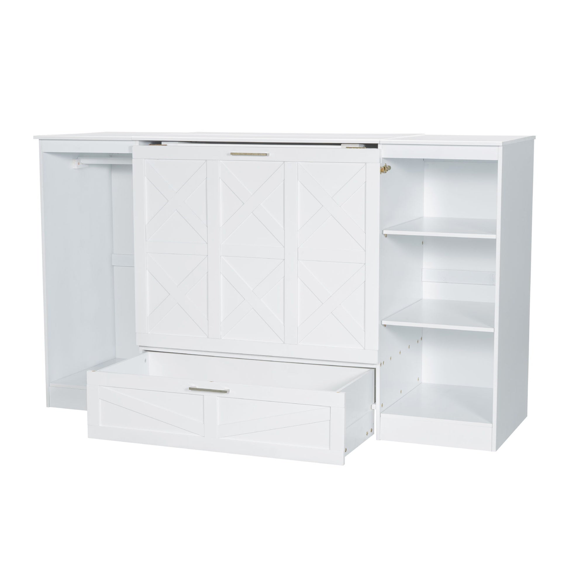 Twin Size Murphy Bed With Bedside Shelves And Wardrobe - White - The Sleep Loft - Online Mattress Showroom NYC