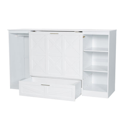 Twin Size Murphy Bed With Bedside Shelves And Wardrobe - White - The Sleep Loft - Online Mattress Showroom NYC