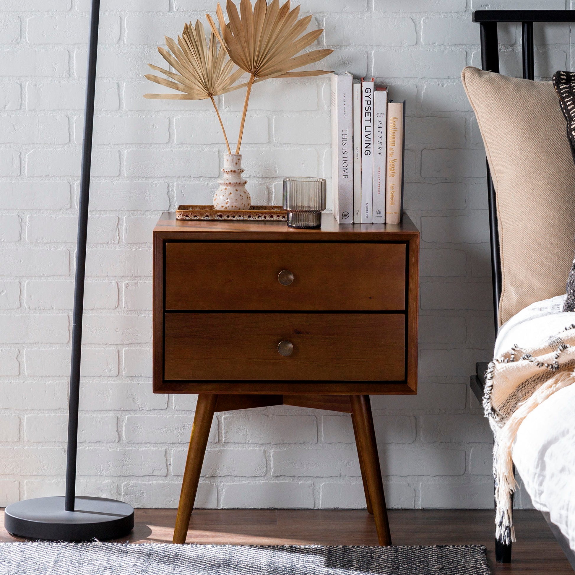 Double Drawer Nightstand - Walnut - The Sleep Loft - Online Mattress Showroom NYC