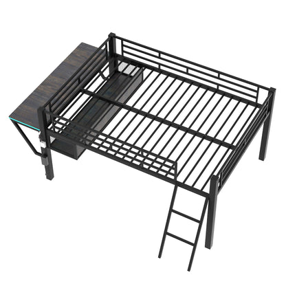 Gaming - Full Size Loft Bed With Desk, LED - Black