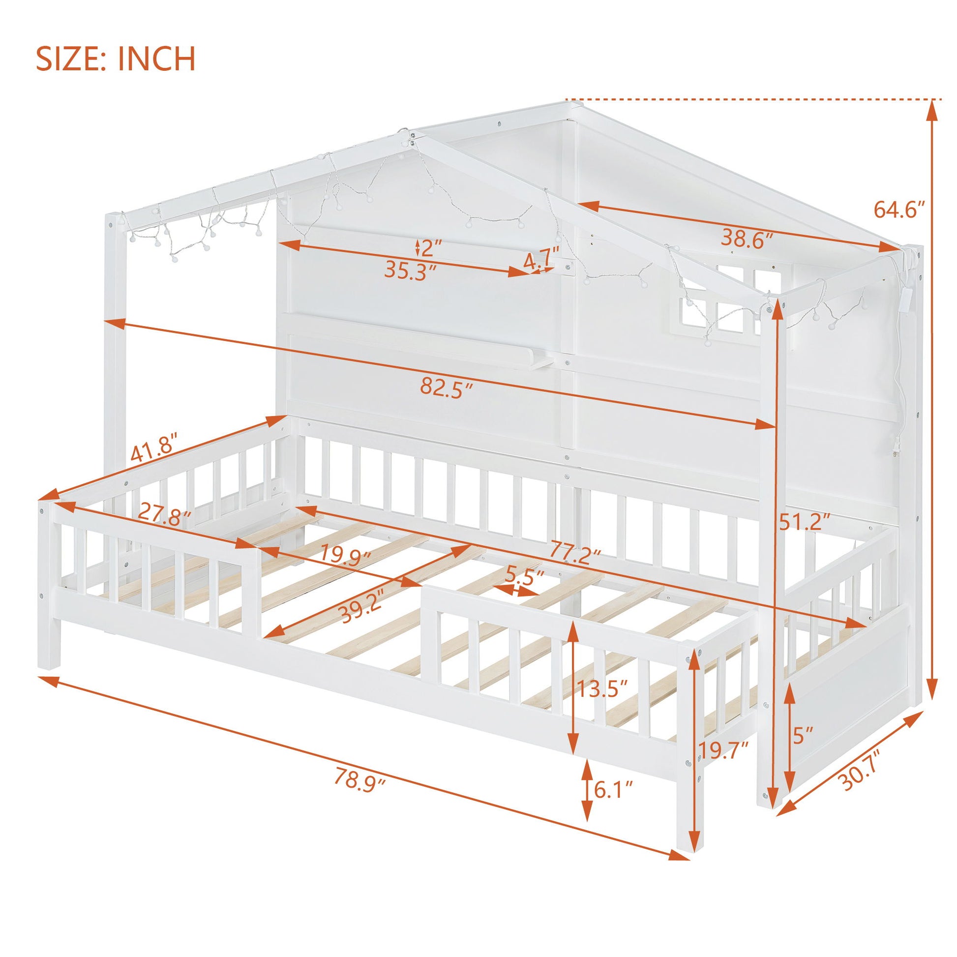 House Bed With Shelves, Window And Sparkling Light Strip On The Roof - The Sleep Loft - Online Mattress Showroom NYC