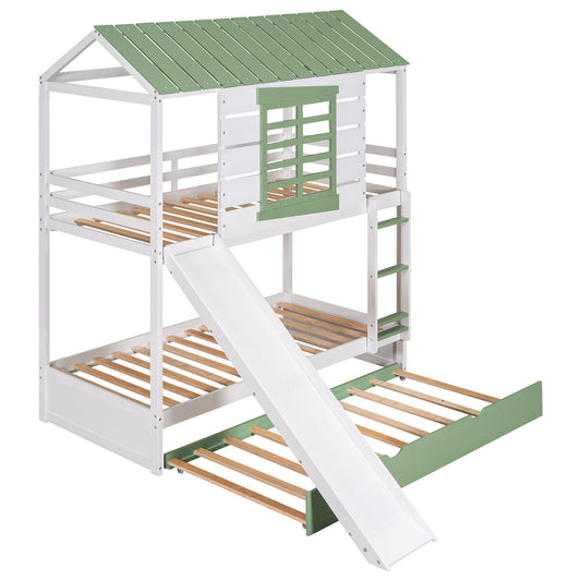 Twin Over Twin House Bunk Bed With Convertible Slide And Trundle - White - The Sleep Loft - Online Mattress Showroom NYC