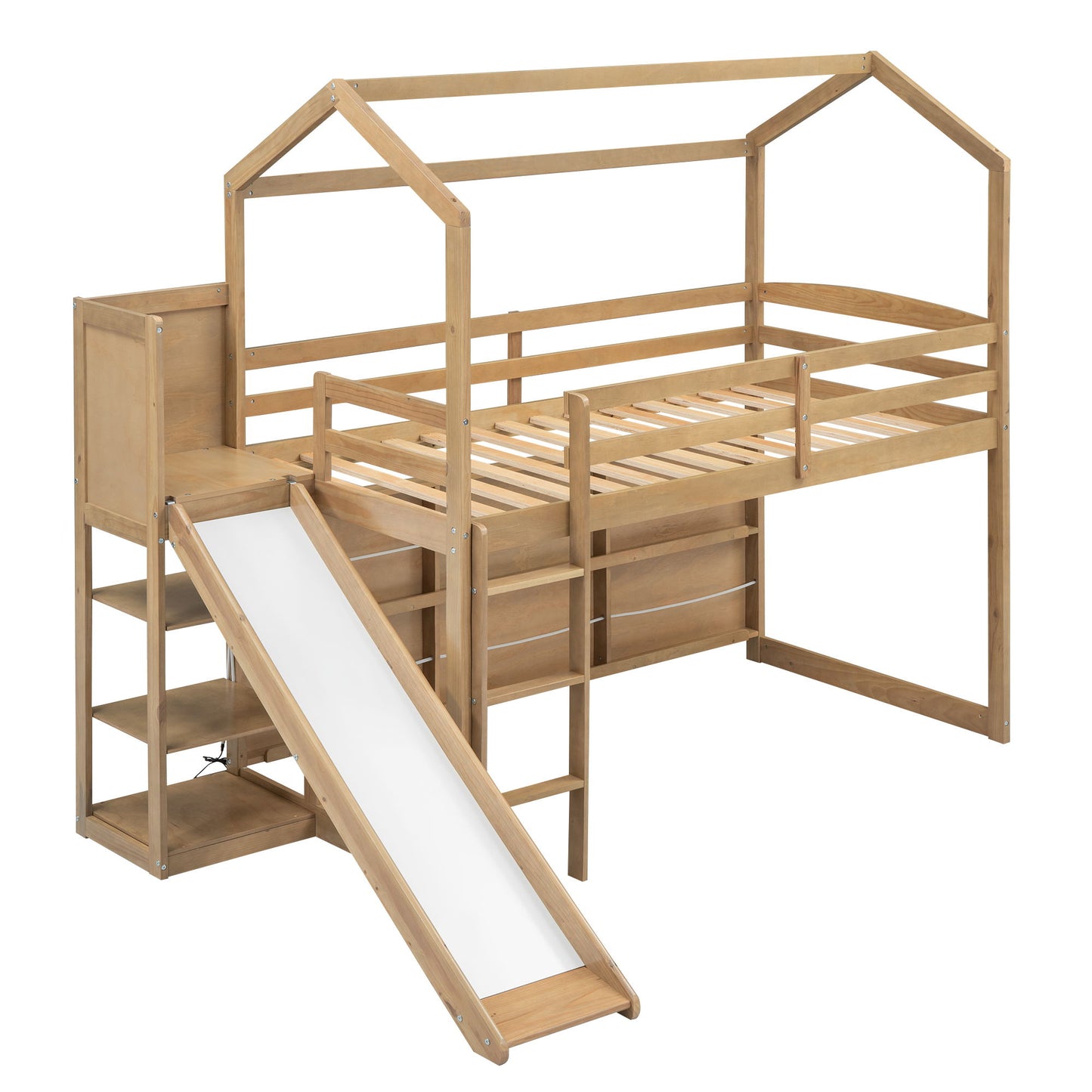 House Loft Bed With Slide, Storage Shelves And Light, Climbing Ramp - The Sleep Loft - Online Mattress Showroom NYC