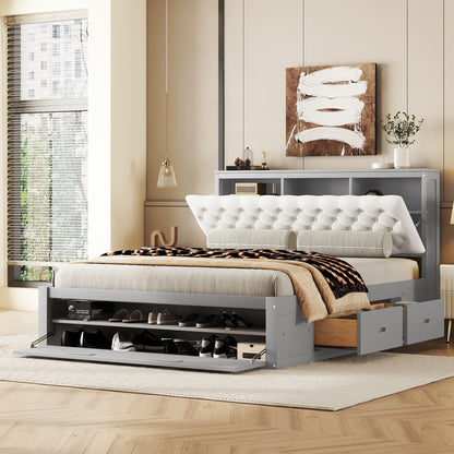 Platform Bed With Storage Headboard, Shoe Rack And 4 Drawers - The Sleep Loft - Online Mattress Showroom NYC
