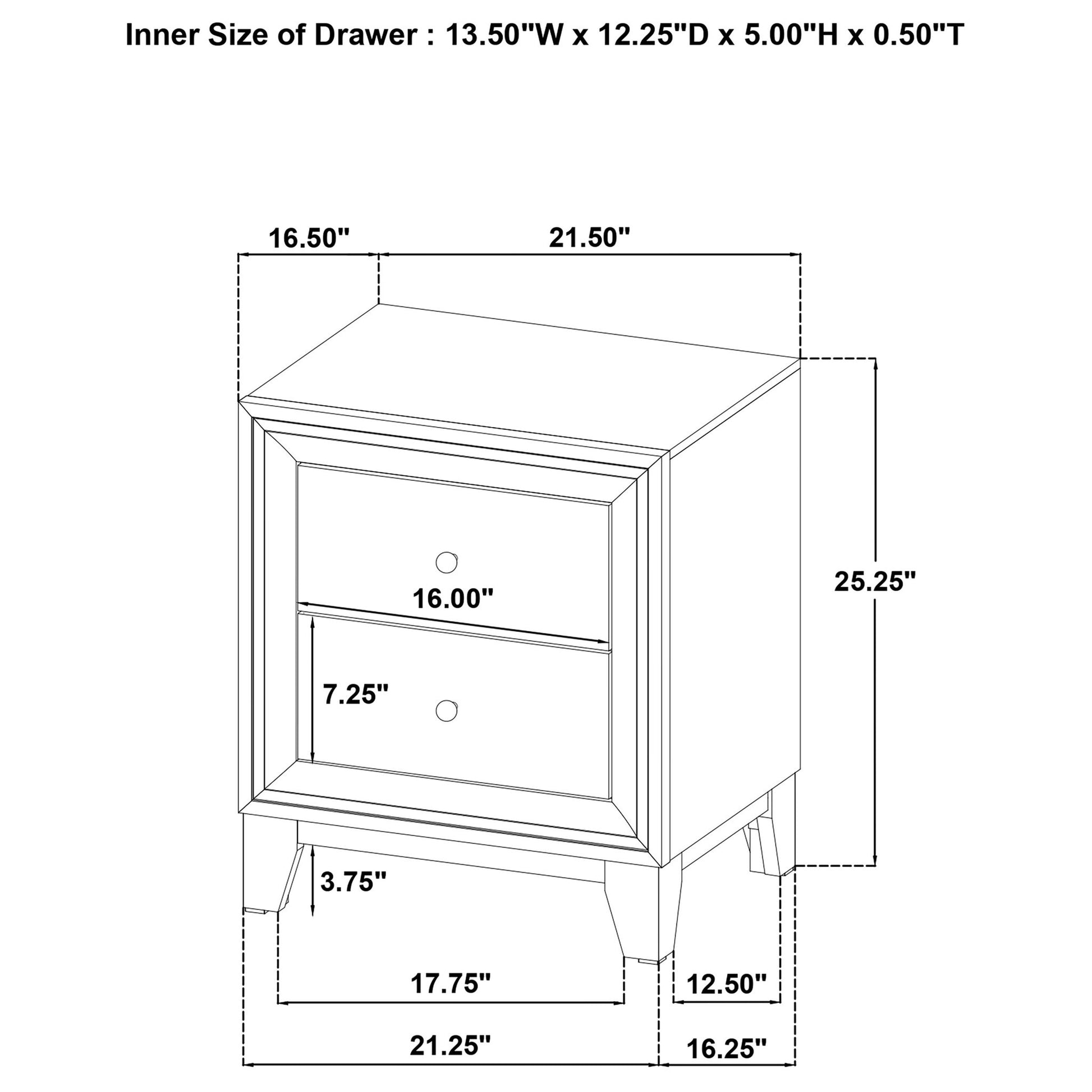 Anza - 2 Drawer Nightstand Bedside Table With Smooth Storage - Walnut - The Sleep Loft - Online Mattress Showroom NYC