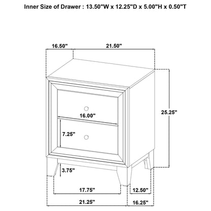Anza - 2 Drawer Nightstand Bedside Table With Smooth Storage - Walnut - The Sleep Loft - Online Mattress Showroom NYC
