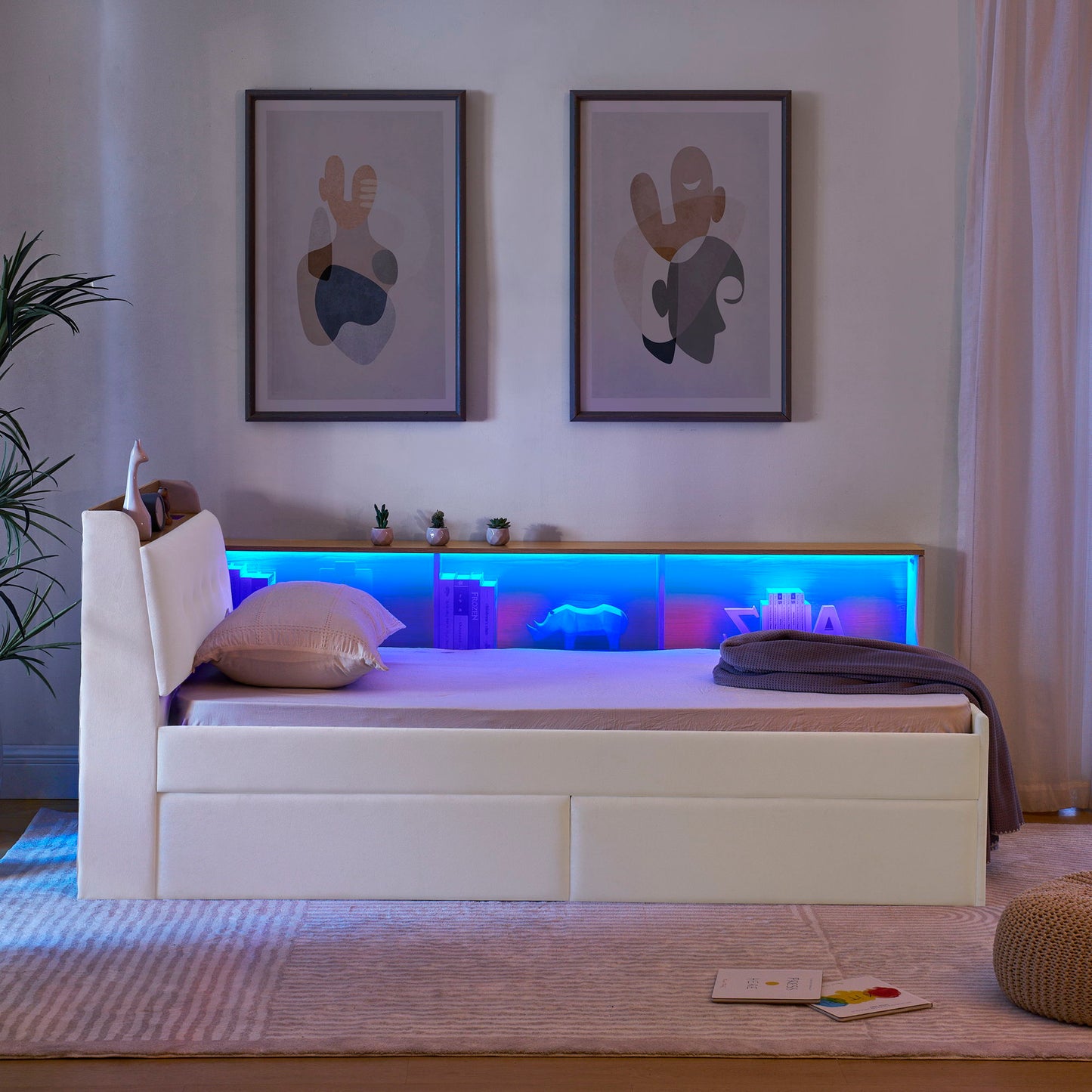 Upholstered Daybed With Storage Headboard, Wireless Charging, LED Lights - The Sleep Loft - Online Mattress Showroom NYC