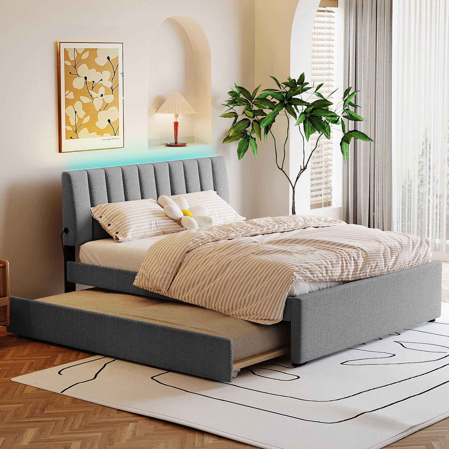 Upholstered Platform Bed With Trundle - The Sleep Loft - Online Mattress Showroom NYC