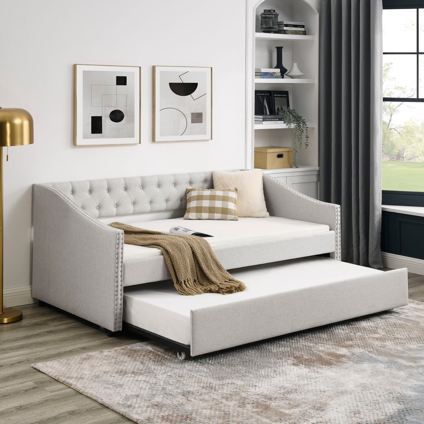 Upholstered Tufted Daybed With Drawers, Waved Arms - The Sleep Loft - Online Mattress Showroom NYC