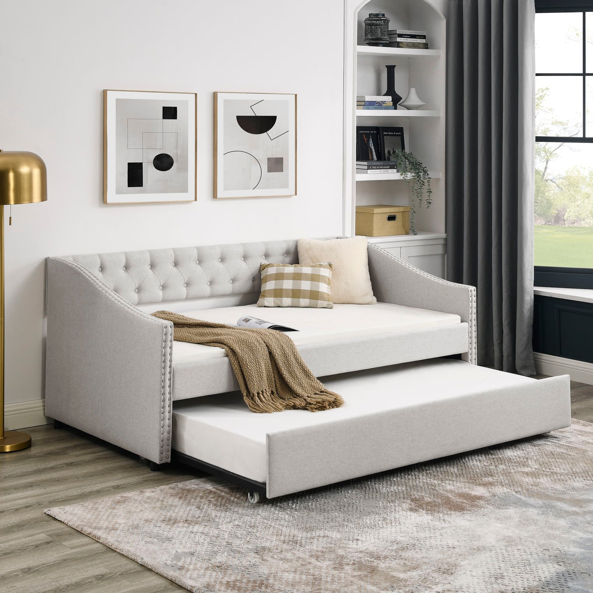 Upholstered Tufted Daybed With Drawers, Waved Arms - The Sleep Loft - Online Mattress Showroom NYC