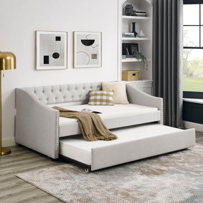 Upholstered Tufted Daybed With Drawers, Waved Arms - The Sleep Loft - Online Mattress Showroom NYC