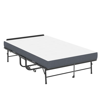 Twin Wide Folding Bed With Adjustable Headboard, Extra Long Rollaway For Tall People, Memory Foam Mattress - Black - The Sleep Loft - Online Mattress Showroom NYC