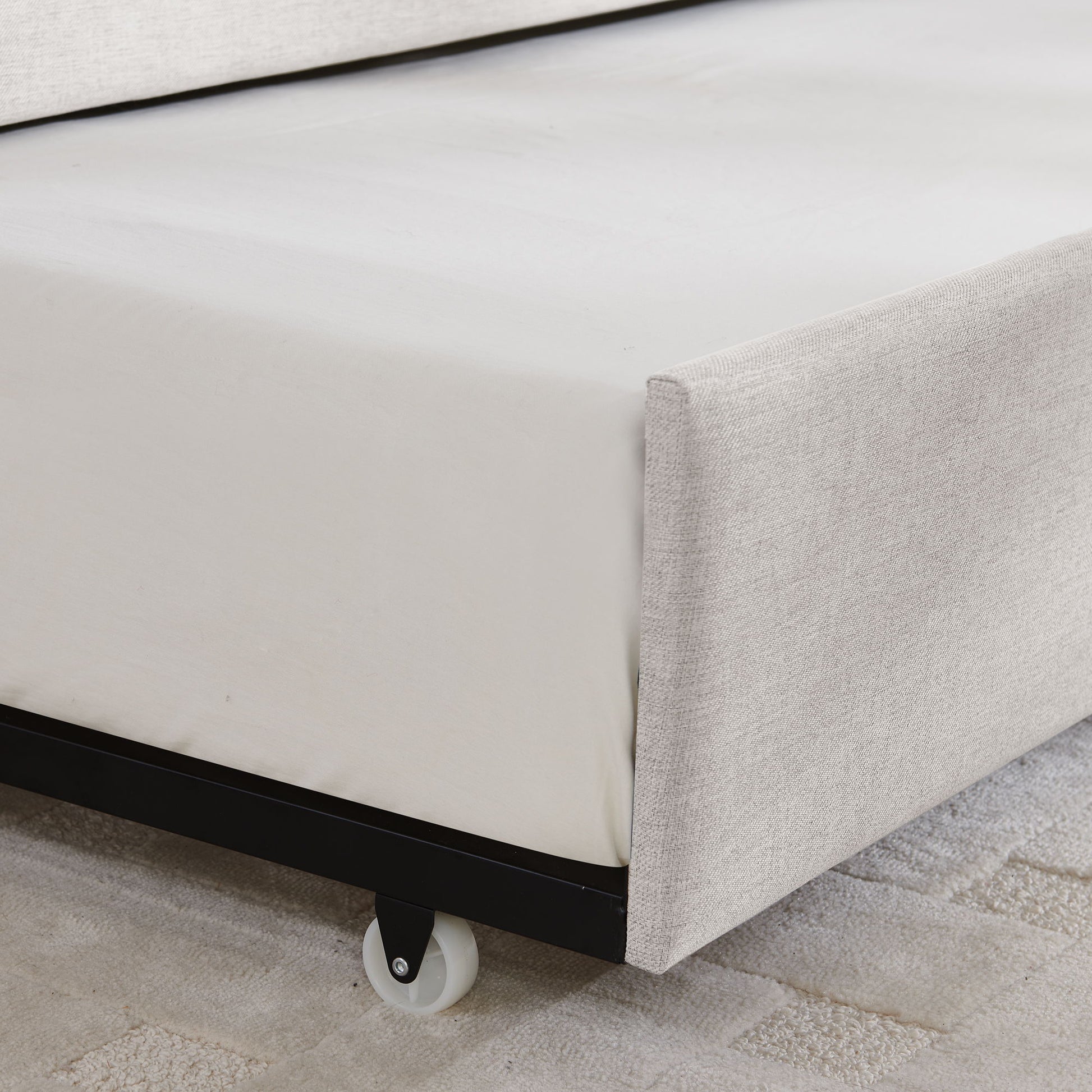 Upholstered Daybed With Trundle With Vertical Stripes - The Sleep Loft - Online Mattress Showroom NYC