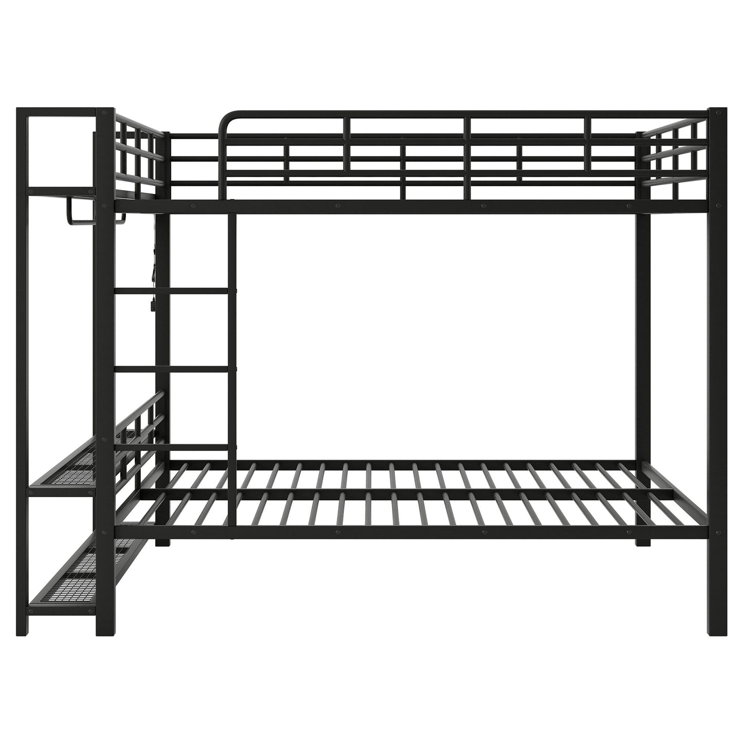 Bunk Bed With Storage Shelves, Clothes Hooks, LED Light - The Sleep Loft - Online Mattress Showroom NYC