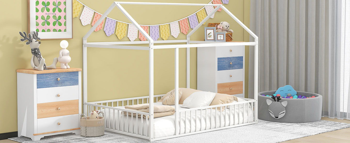 Metal Bed House Bed Frame With Fence - The Sleep Loft - Online Mattress Showroom NYC