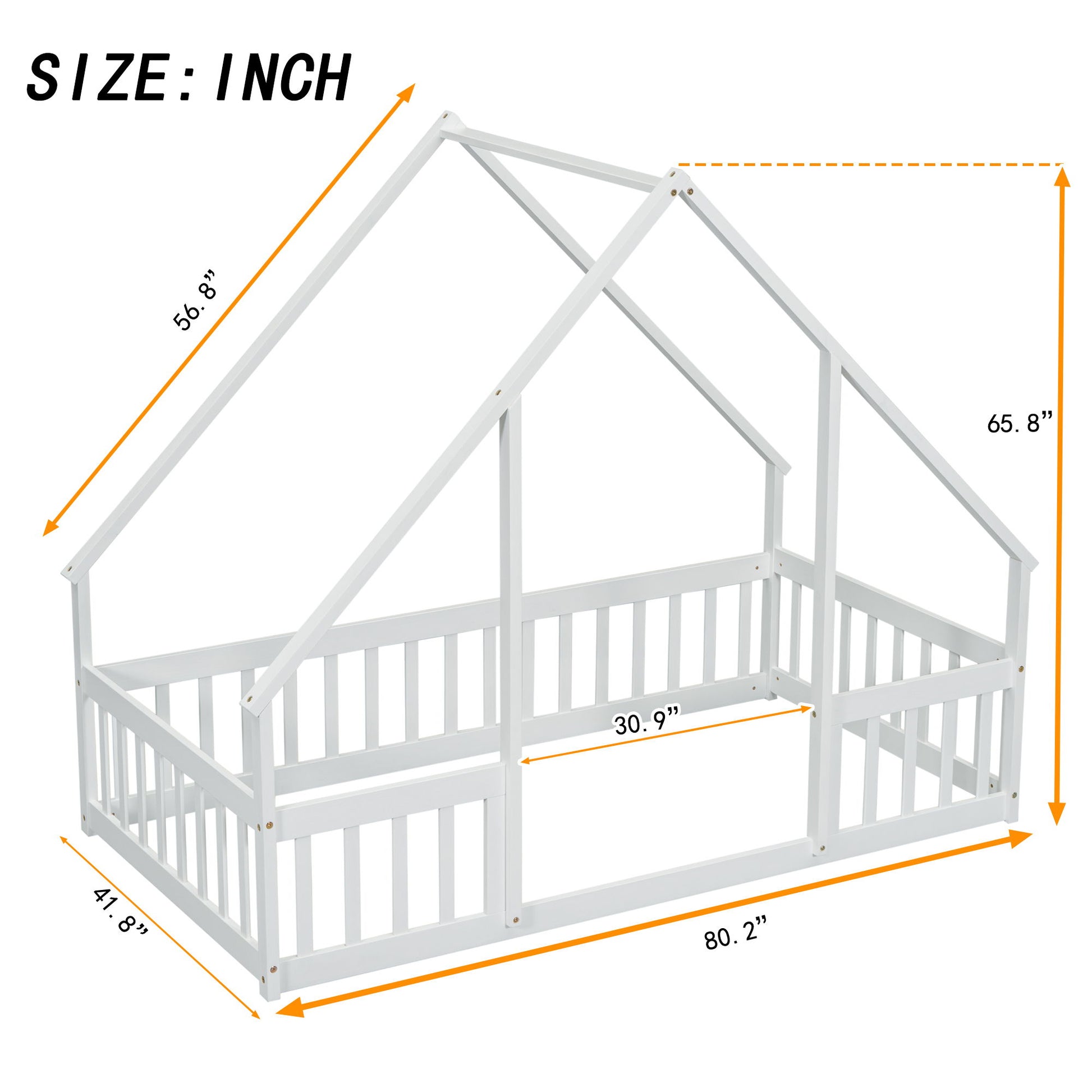 Wood House-Shaped Floor Bed With Fence, Guardrails - The Sleep Loft - Online Mattress Showroom NYC