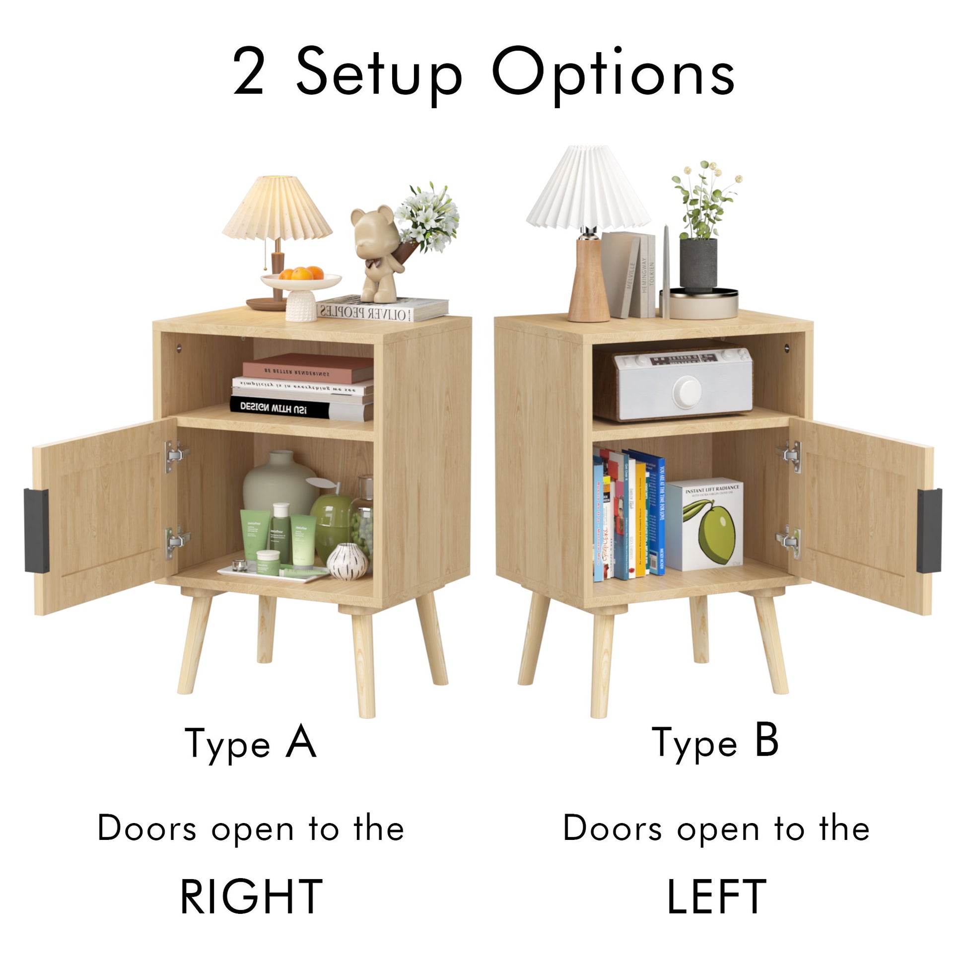 Nightstand, Side Table With Door And Open Shelf For Bedroom - Oak - The Sleep Loft - Online Mattress Showroom NYC