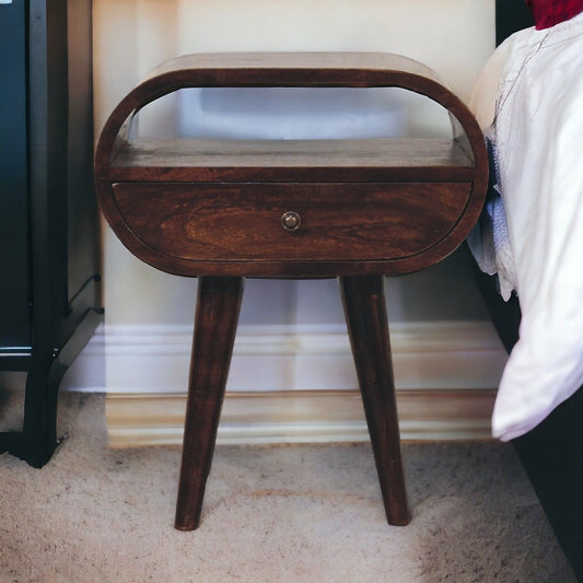 Nordic Circular Bedside Table With Open Slot - Walnut - The Sleep Loft - Online Mattress Showroom NYC