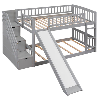 Twin Over Twin Bunk Stairway Bed With 2 Drawers And Slide - Gray - The Sleep Loft - Online Mattress Showroom NYC