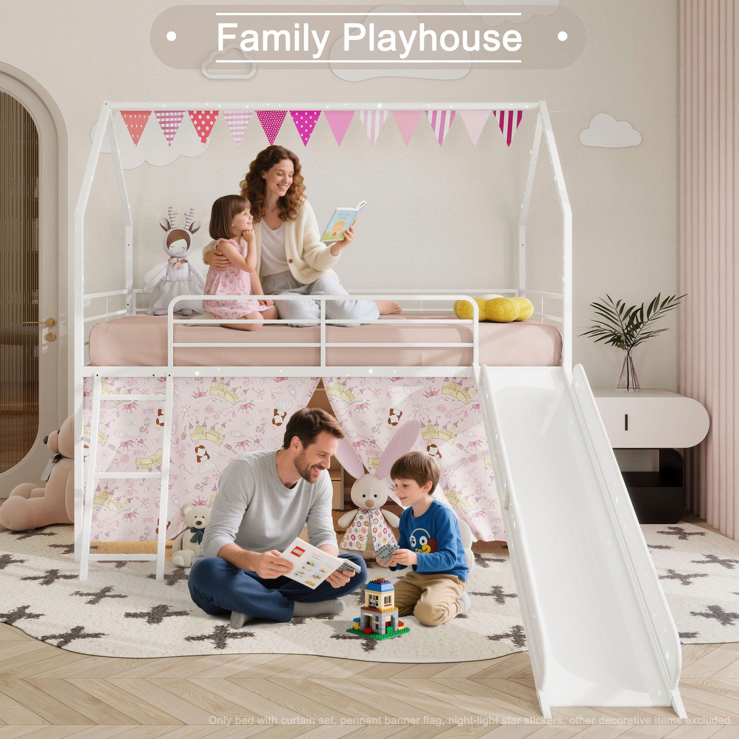 Jack - House Loft Bed With Slide And Curtain Set - The Sleep Loft - Online Mattress Showroom NYC