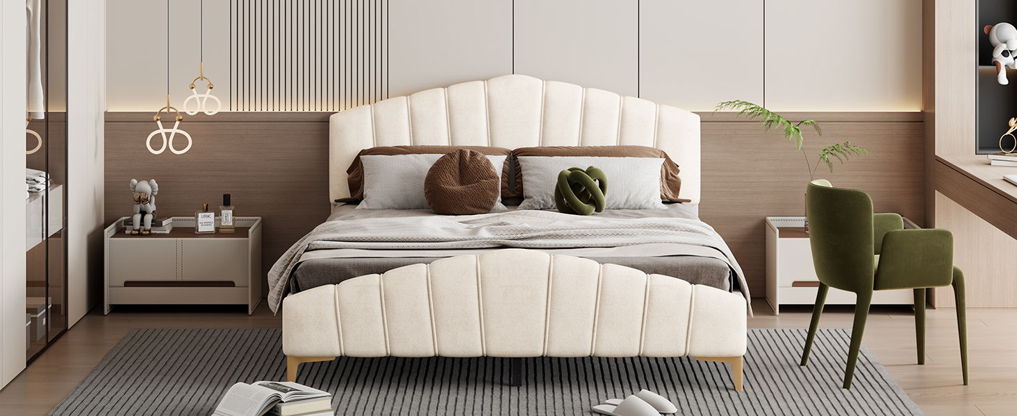 Platform Bed With Thick, Stylish Stripe Decorated Bedboard And Elegant Leg - The Sleep Loft - Online Mattress Showroom NYC