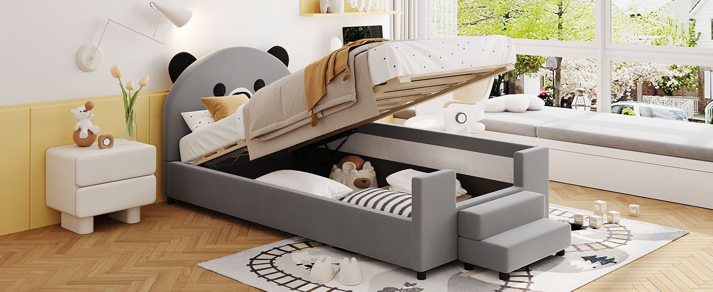 Upholstered Daybed With Bear Shaped Headboard, Hydraulic System And Breathable Fence - The Sleep Loft - Online Mattress Showroom NYC