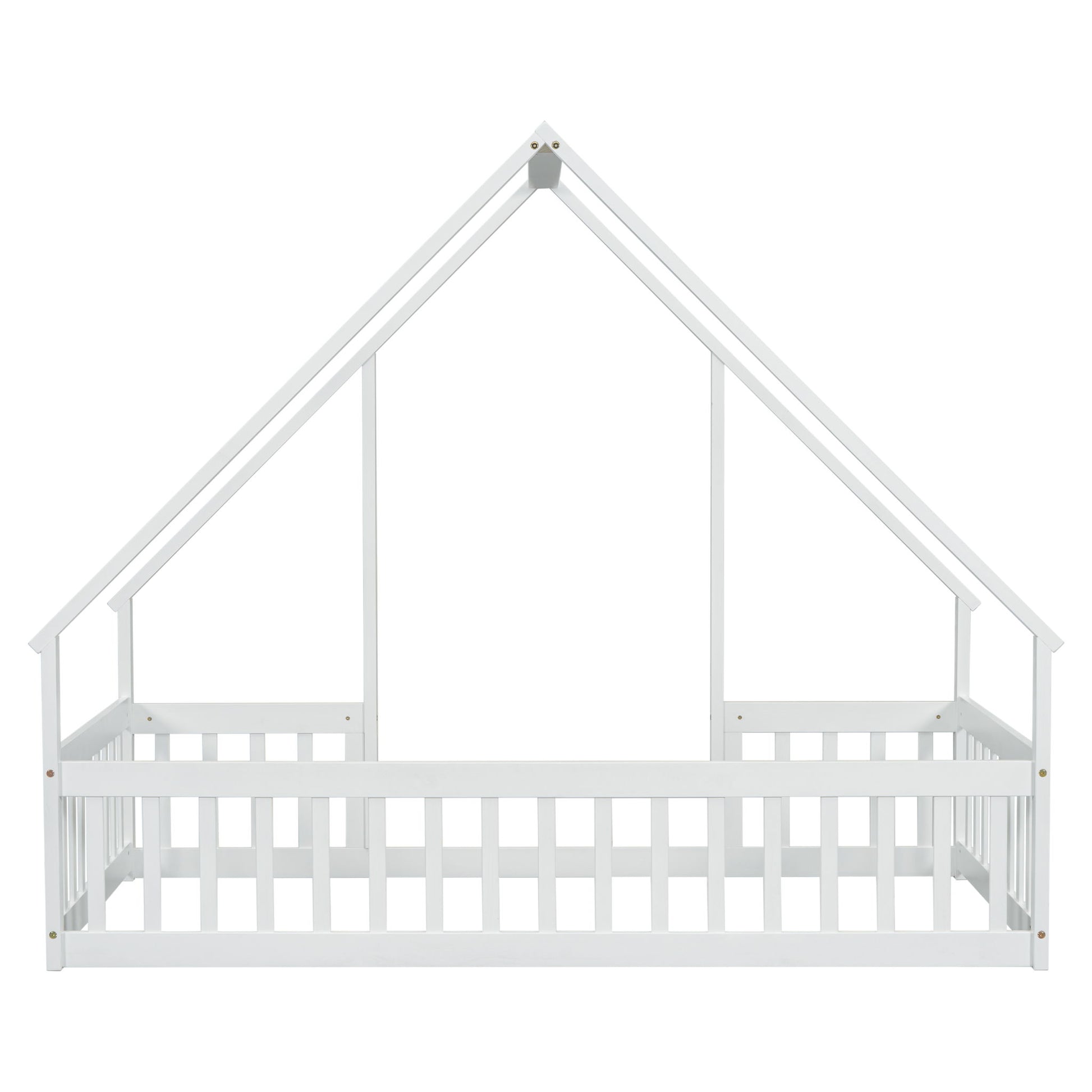 Wood House-Shaped Floor Bed With Fence, Guardrails - The Sleep Loft - Online Mattress Showroom NYC