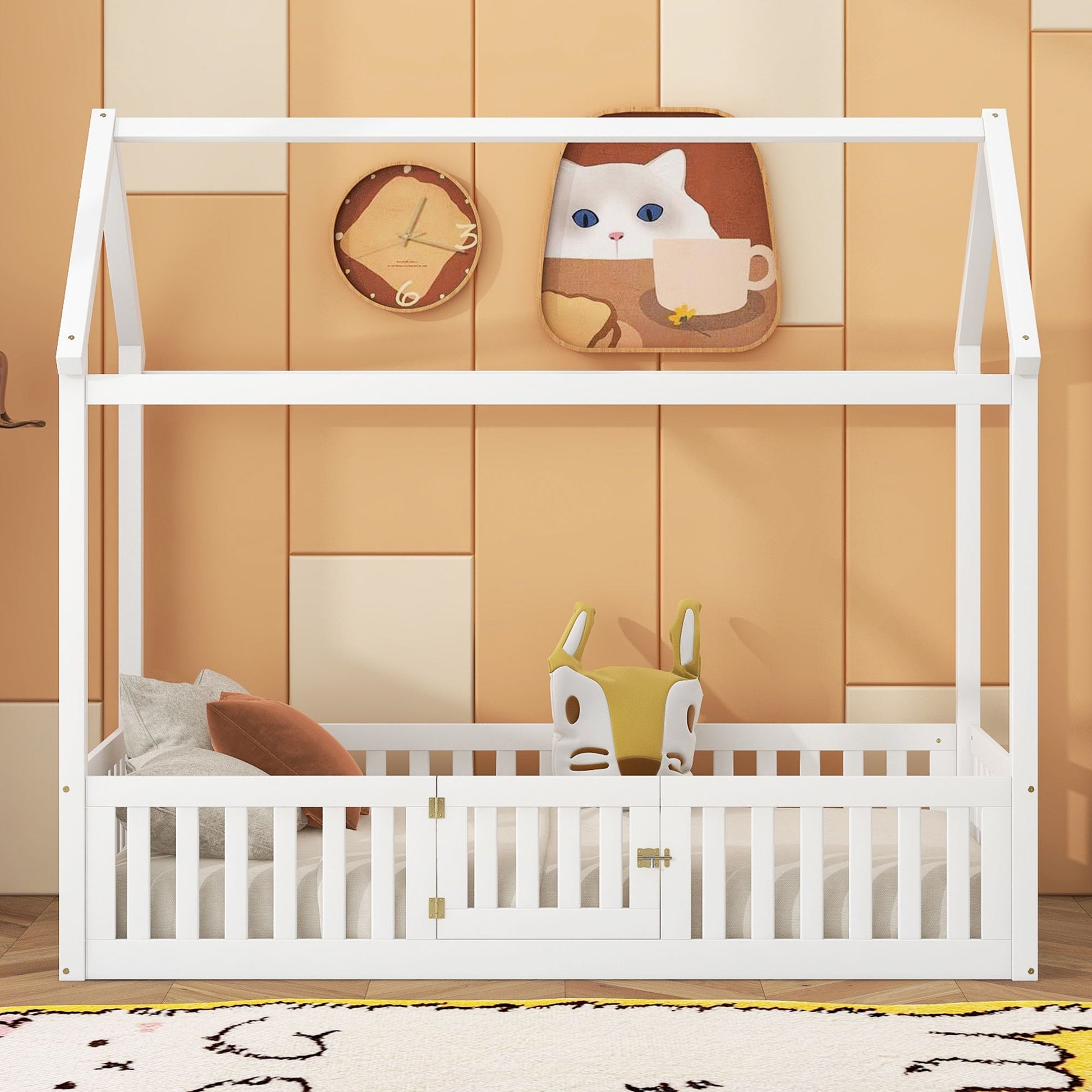 Wood House Bed With Fence And Door - The Sleep Loft - Online Mattress Showroom NYC