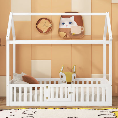 Wood House Bed With Fence And Door - The Sleep Loft - Online Mattress Showroom NYC