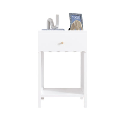 Nightstand With Drawer And Open Shelf, Scalloped Edge Bedside Table - The Sleep Loft - Online Mattress Showroom NYC