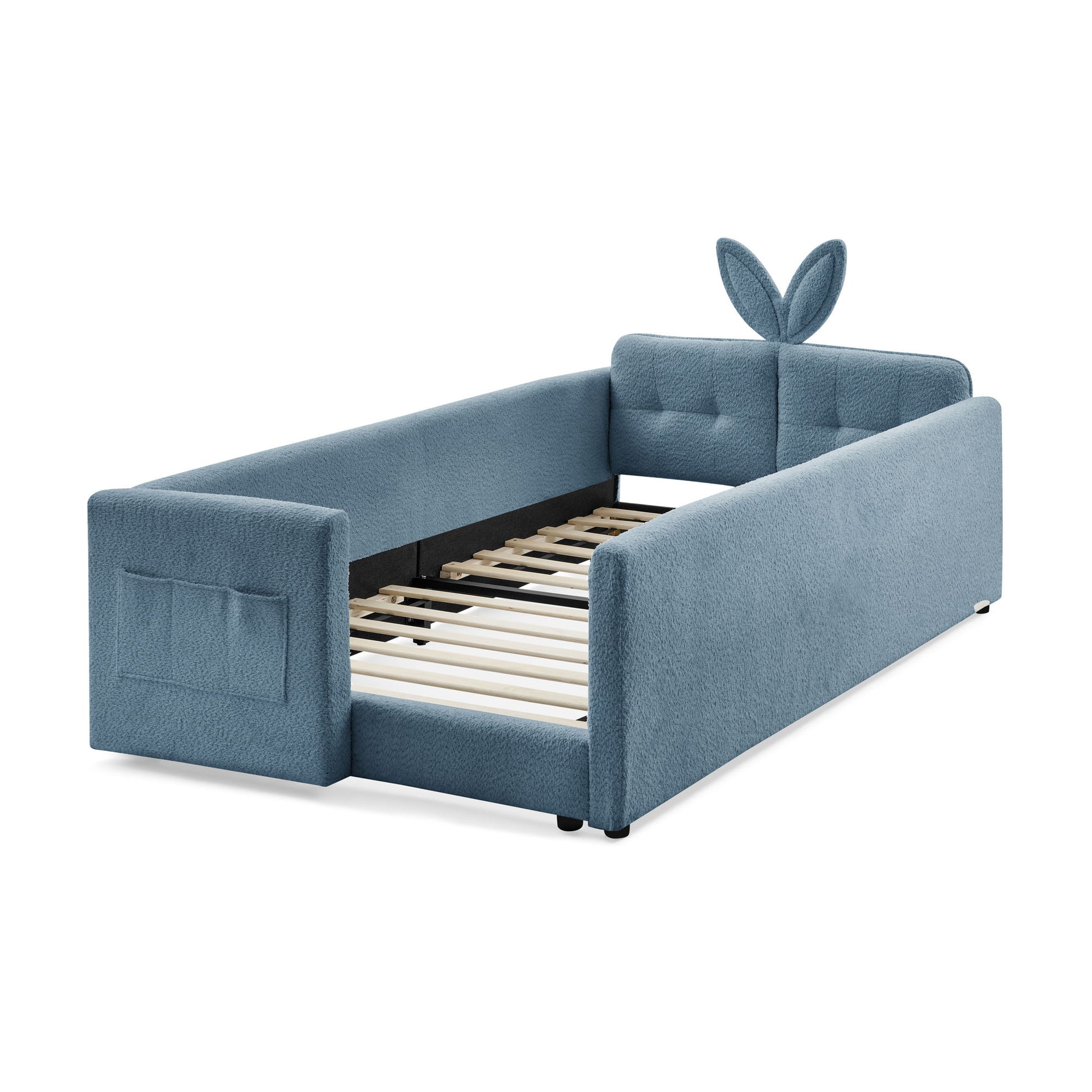 Cute Rabbit Ear Upholstered Platform Bed Frame With Safety Rail - The Sleep Loft - Online Mattress Showroom NYC