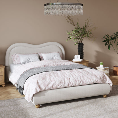 Upholstered Platform Bed Frame With Curved Headboard