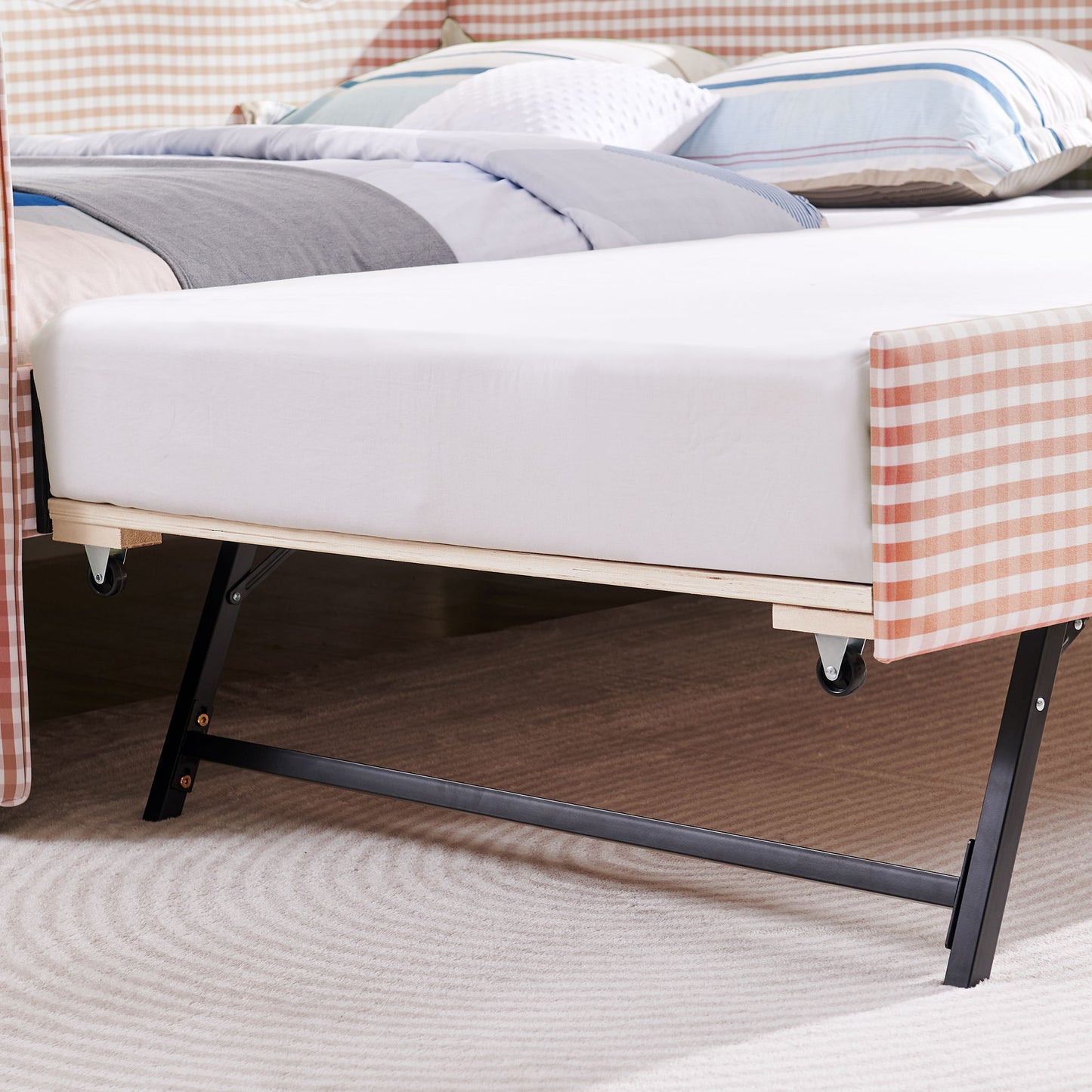 Gingham Daybed With USB Charging Port, Wave-Shaped Design - The Sleep Loft - Online Mattress Showroom NYC