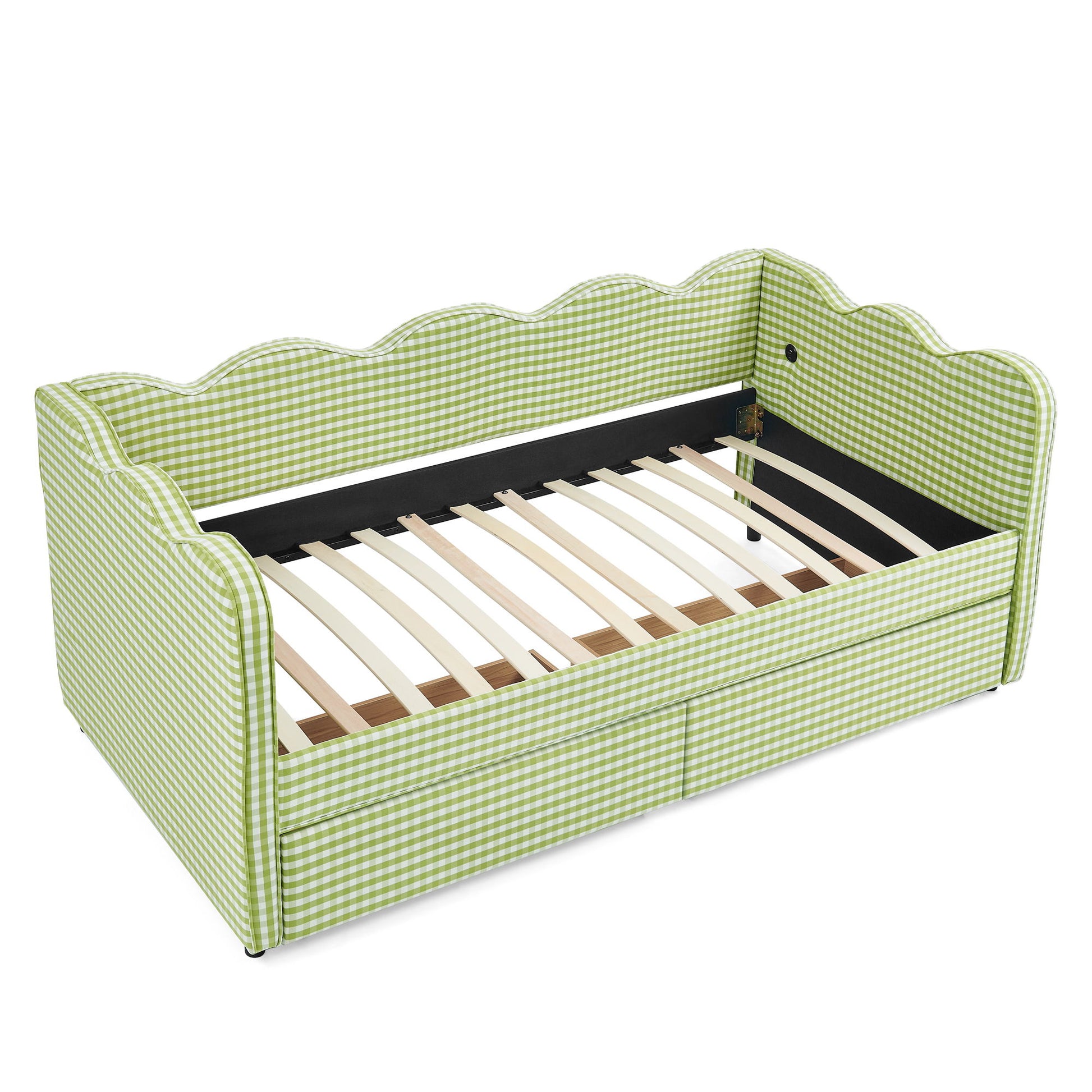Gingham Daybed With USB Charging Port, Wave-Shaped Design - The Sleep Loft - Online Mattress Showroom NYC