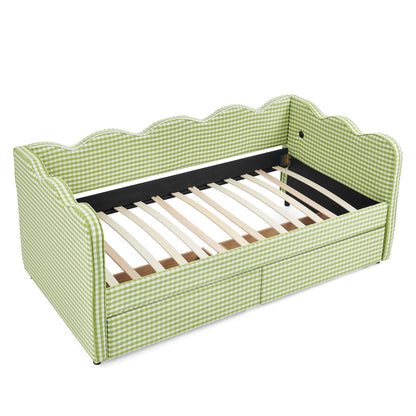 Gingham Daybed With USB Charging Port, Wave-Shaped Design - The Sleep Loft - Online Mattress Showroom NYC