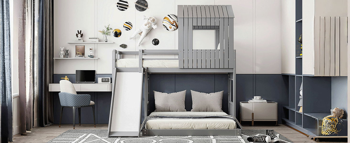 Loft Bunk Bed With Playhouse, Farmhouse, Ladder, Slide And Guardrails - The Sleep Loft - Online Mattress Showroom NYC